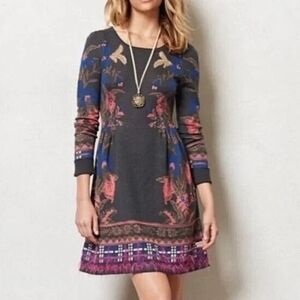 Anthropologie Knitted & Knotted Border-Print Sweater Dress S Boho Fall